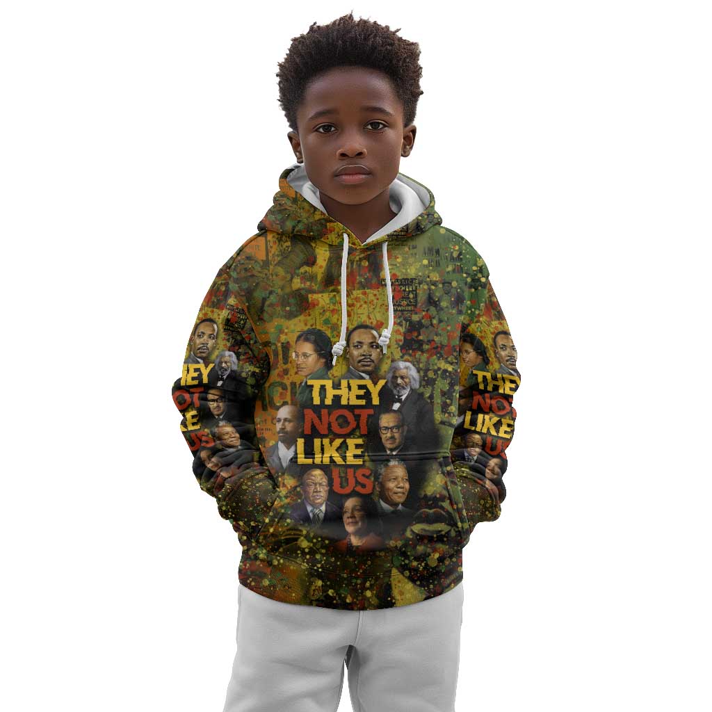 Black History Portrait Collage Kid Hoodie Africa Empowering They Not Like Us Quote in Grunge Paint - Wonder Print Shop