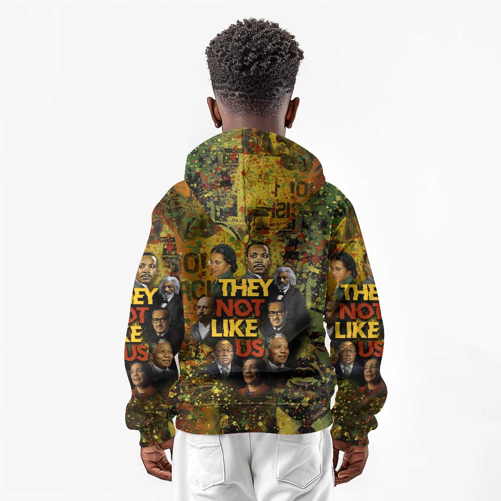 Black History Portrait Collage Kid Hoodie Africa Empowering They Not Like Us Quote in Grunge Paint - Wonder Print Shop