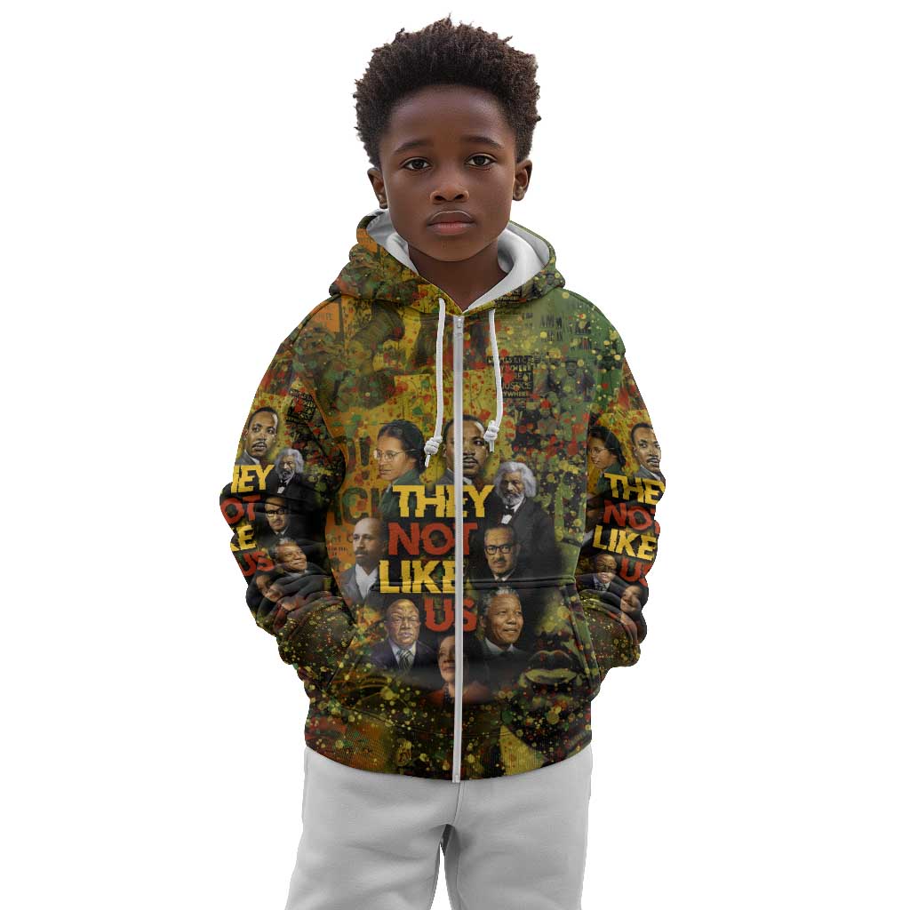 Black History Portrait Collage Kid Hoodie Africa Empowering They Not Like Us Quote in Grunge Paint - Wonder Print Shop