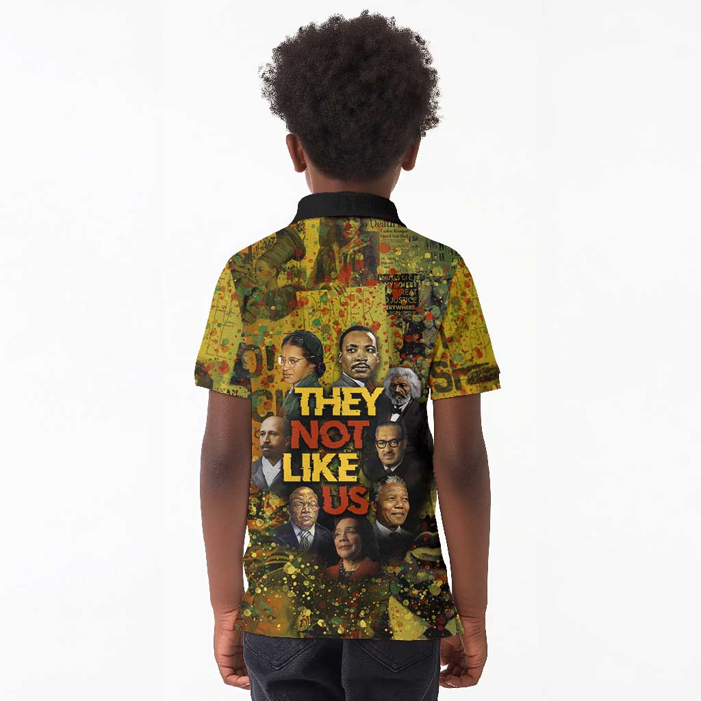 Black History Portrait Collage Kid Polo Shirt Africa Empowering They Not Like Us Quote in Grunge Paint - Wonder Print Shop