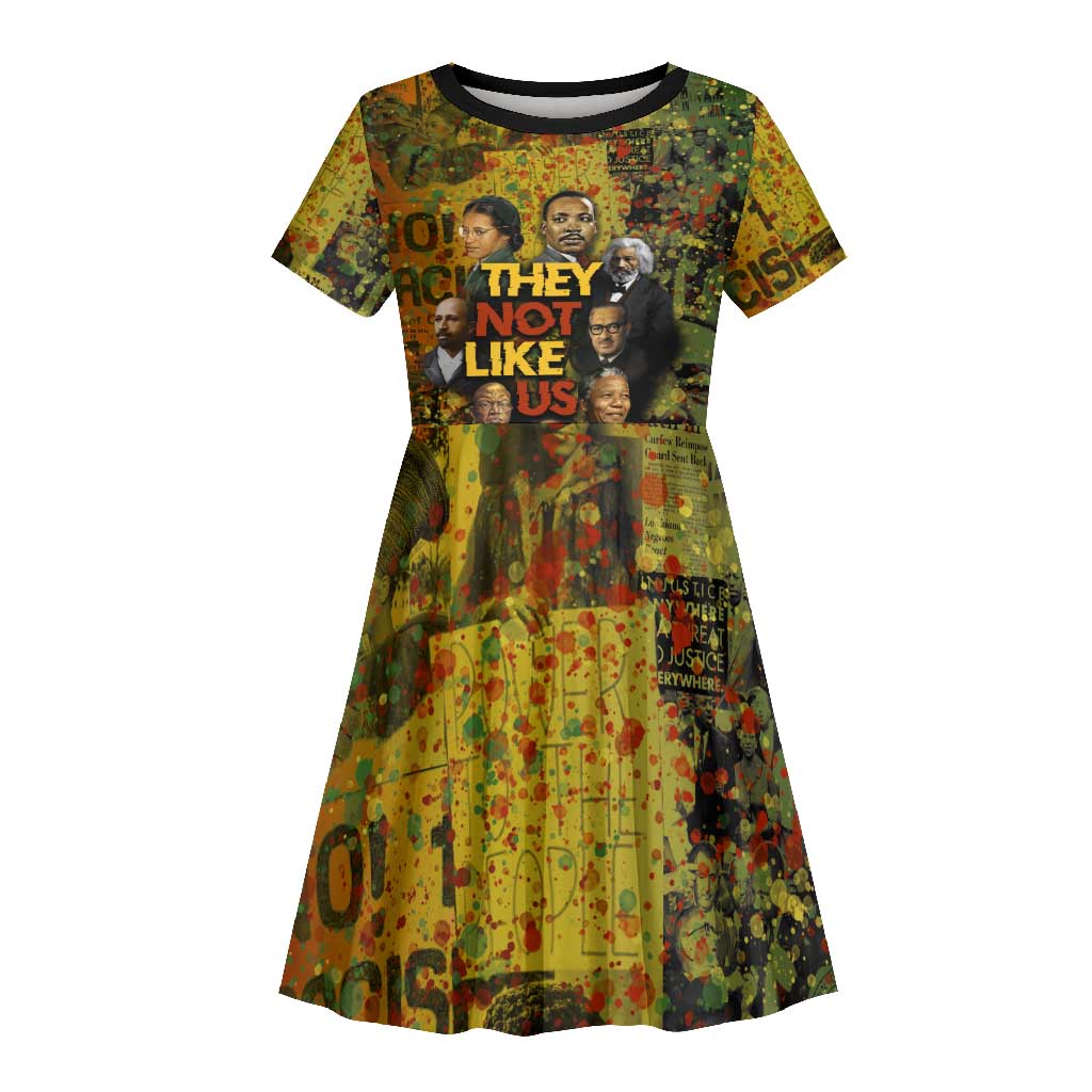 Black History Portrait Collage Kid Short Sleeve Dress Africa Empowering They Not Like Us Quote in Grunge Paint - Wonder Print Shop