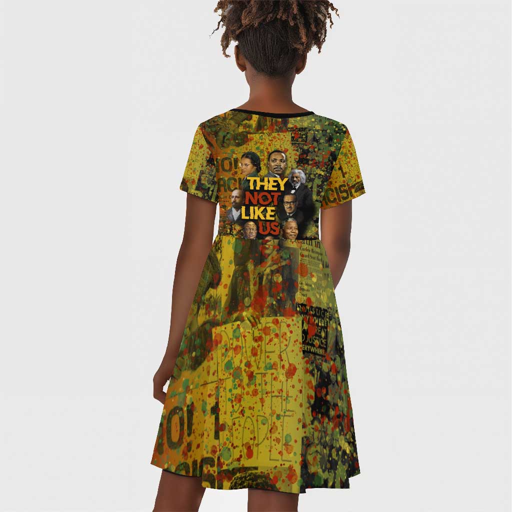 Black History Portrait Collage Kid Short Sleeve Dress Africa Empowering They Not Like Us Quote in Grunge Paint - Wonder Print Shop