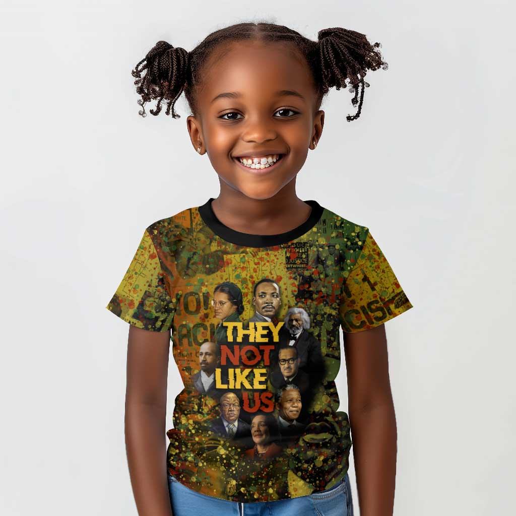 Black History Portrait Collage Kid T shirt Africa Empowering They Not Like Us Quote in Grunge Paint - Wonder Print Shop