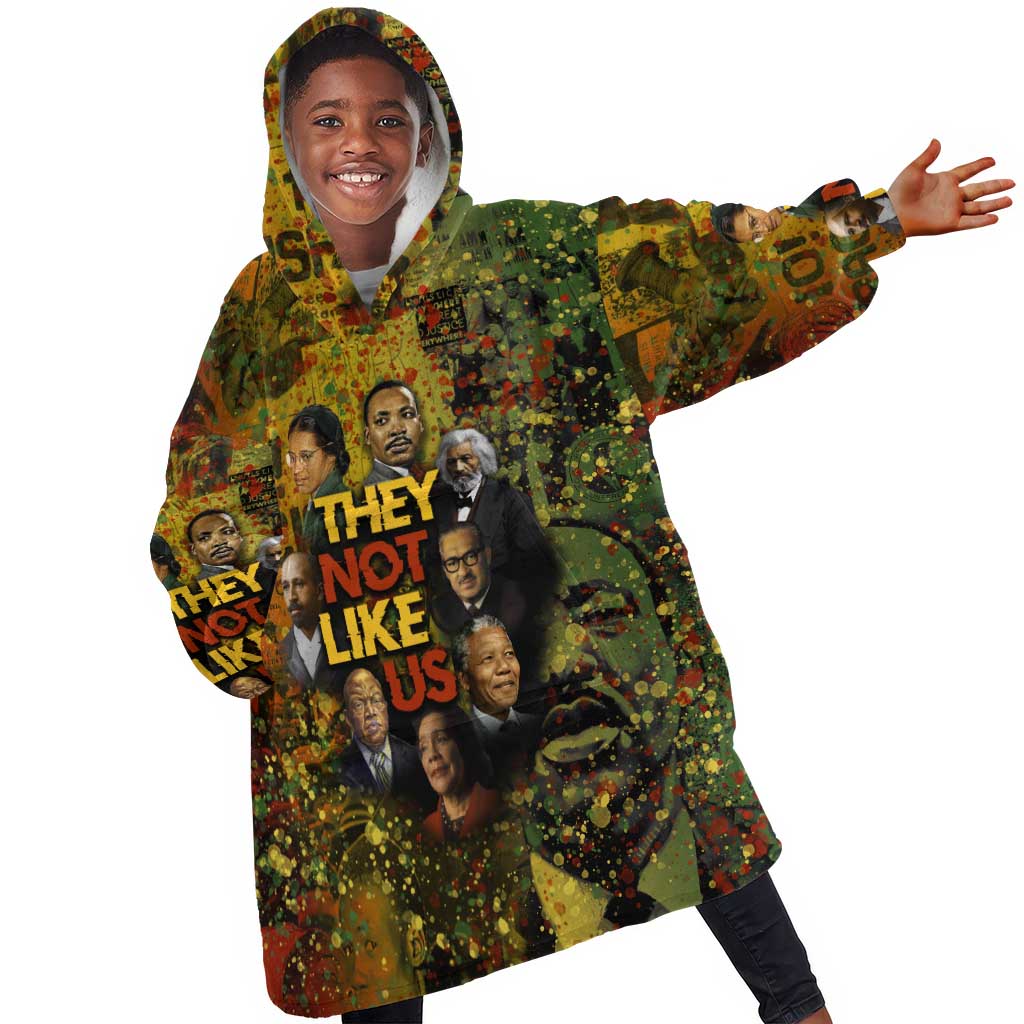 Black History Portrait Collage Kid Wearable Blanket Hoodie Africa Empowering They Not Like Us Quote in Grunge Paint - Wonder Print Shop