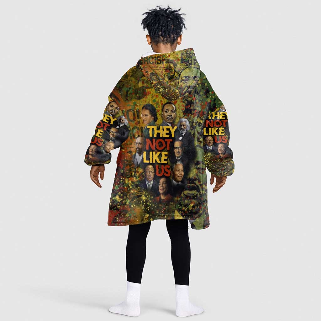 Black History Portrait Collage Kid Wearable Blanket Hoodie Africa Empowering They Not Like Us Quote in Grunge Paint - Wonder Print Shop