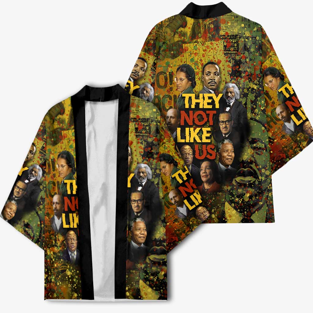 Black History Portrait Collage Kimono Africa Empowering They Not Like Us Quote in Grunge Paint - Wonder Print Shop