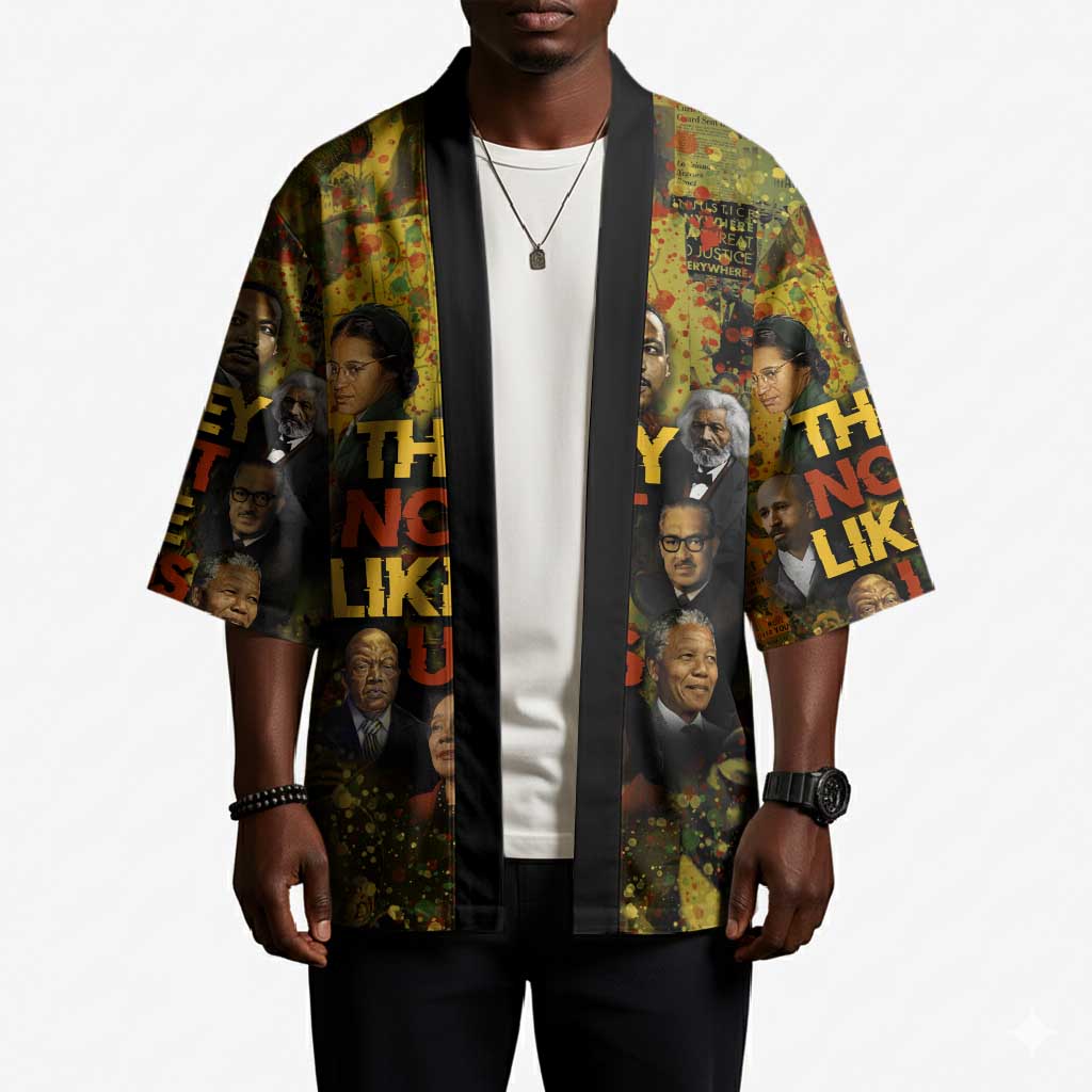 Black History Portrait Collage Kimono Africa Empowering They Not Like Us Quote in Grunge Paint - Wonder Print Shop