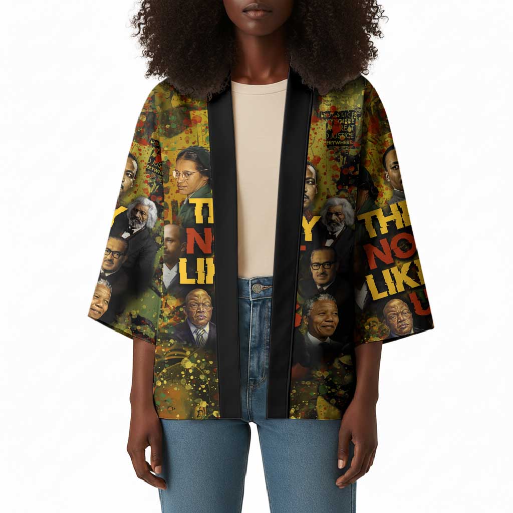 Black History Portrait Collage Kimono Africa Empowering They Not Like Us Quote in Grunge Paint - Wonder Print Shop