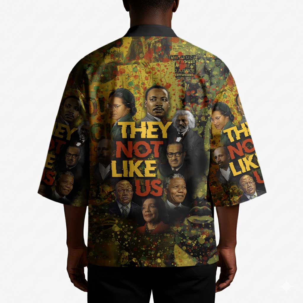Black History Portrait Collage Kimono Africa Empowering They Not Like Us Quote in Grunge Paint - Wonder Print Shop