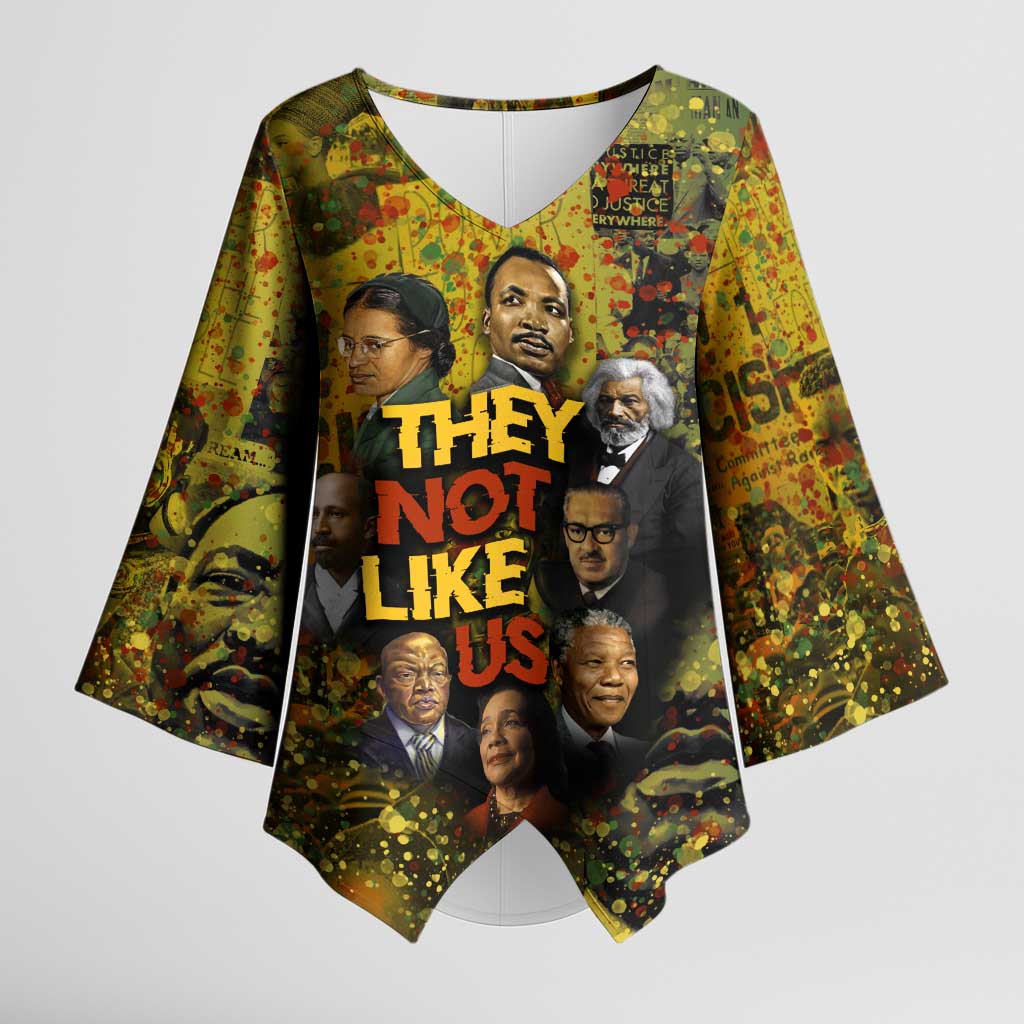 Black History Portrait Collage Kimono Sleeve Blouse Africa Empowering They Not Like Us Quote in Grunge Paint - Wonder Print Shop