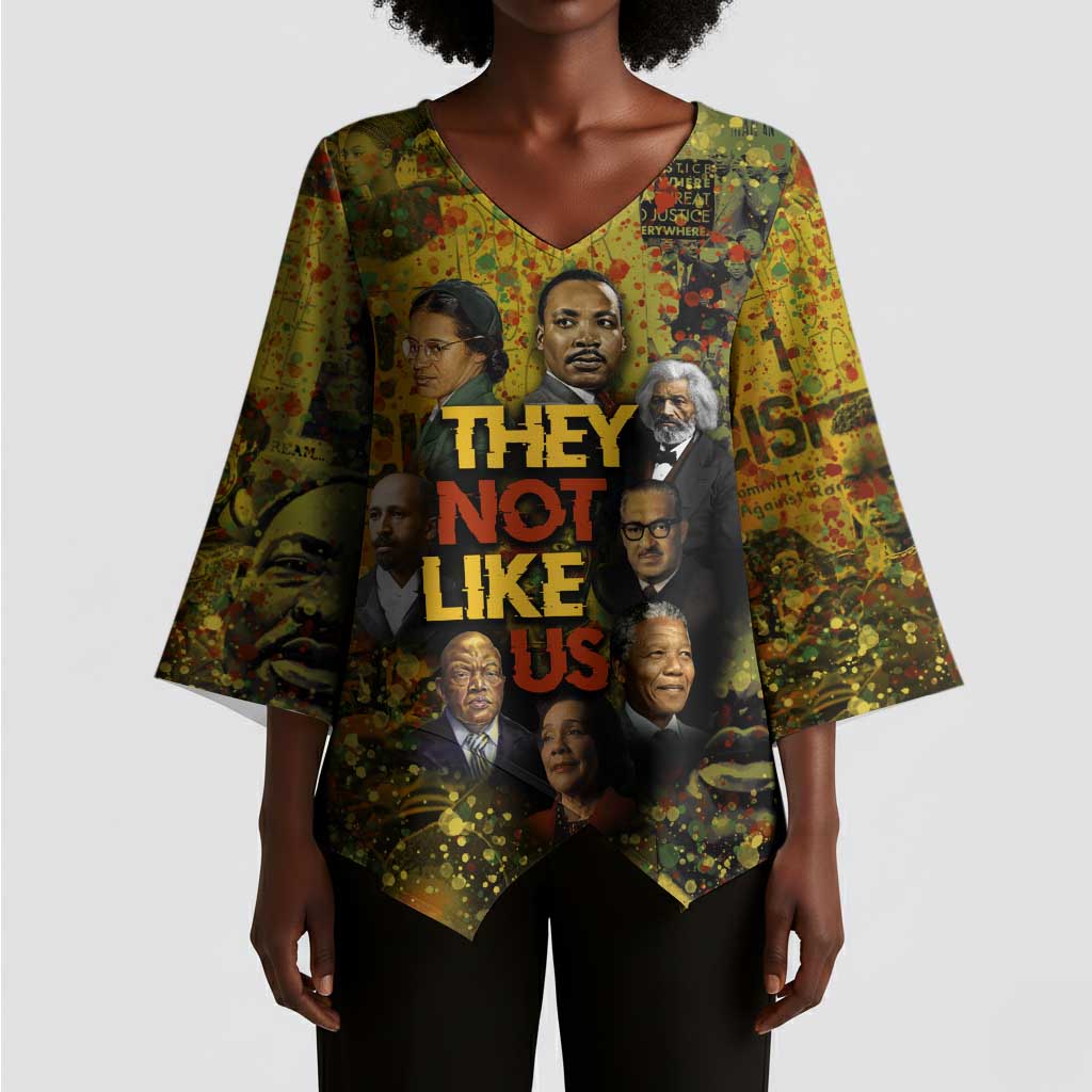Black History Portrait Collage Kimono Sleeve Blouse Africa Empowering They Not Like Us Quote in Grunge Paint - Wonder Print Shop