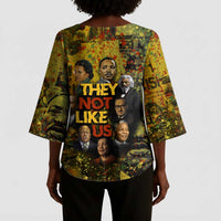 Black History Portrait Collage Kimono Sleeve Blouse Africa Empowering They Not Like Us Quote in Grunge Paint - Wonder Print Shop