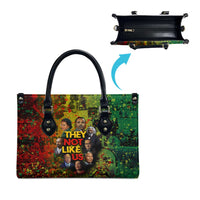 Black History Portrait Collage Leather Bag Africa Empowering They Not Like Us Quote in Grunge Paint - Wonder Print Shop