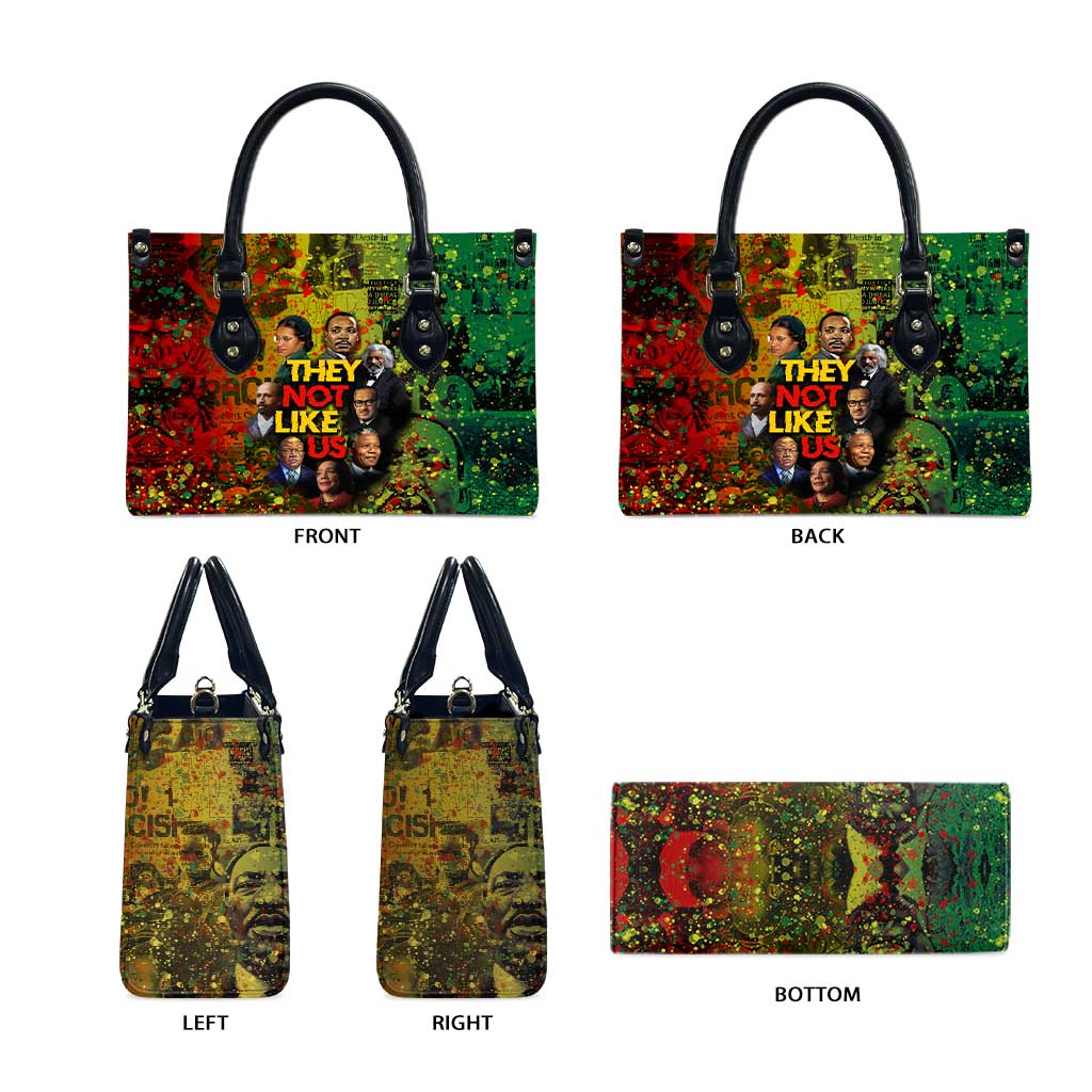 Black History Portrait Collage Leather Bag Africa Empowering They Not Like Us Quote in Grunge Paint - Wonder Print Shop