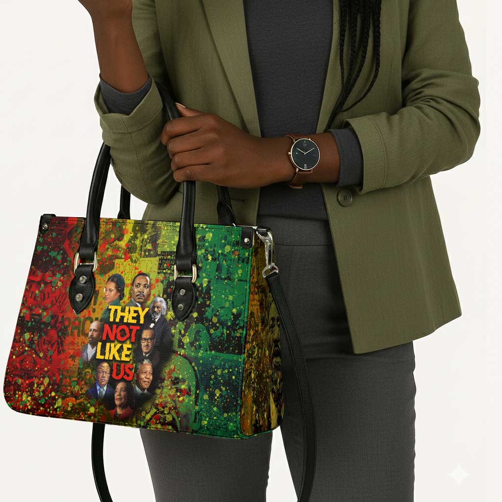 Black History Portrait Collage Leather Bag Africa Empowering They Not Like Us Quote in Grunge Paint - Wonder Print Shop