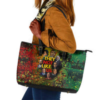 Black History Portrait Collage Leather Tote Bag Africa Empowering They Not Like Us Quote in Grunge Paint - Wonder Print Shop