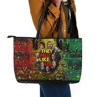 Black History Portrait Collage Leather Tote Bag Africa Empowering They Not Like Us Quote in Grunge Paint - Wonder Print Shop