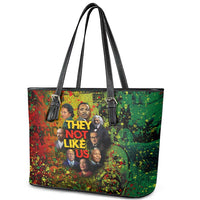 Black History Portrait Collage Leather Tote Bag Africa Empowering They Not Like Us Quote in Grunge Paint - Wonder Print Shop