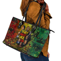 Black History Portrait Collage Leather Tote Bag Africa Empowering They Not Like Us Quote in Grunge Paint - Wonder Print Shop