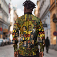 Black History Portrait Collage Long Sleeve Button Shirt Africa Empowering They Not Like Us Quote in Grunge Paint - Wonder Print Shop