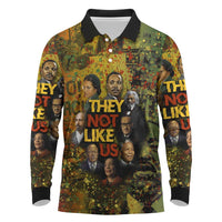 Black History Portrait Collage Long Sleeve Polo Shirt Africa Empowering They Not Like Us Quote in Grunge Paint - Wonder Print Shop
