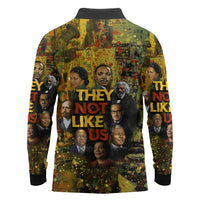 Black History Portrait Collage Long Sleeve Polo Shirt Africa Empowering They Not Like Us Quote in Grunge Paint - Wonder Print Shop