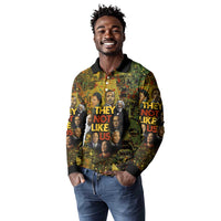 Black History Portrait Collage Long Sleeve Polo Shirt Africa Empowering They Not Like Us Quote in Grunge Paint - Wonder Print Shop