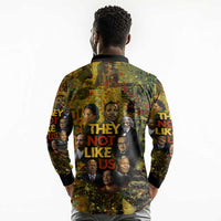 Black History Portrait Collage Long Sleeve Polo Shirt Africa Empowering They Not Like Us Quote in Grunge Paint - Wonder Print Shop