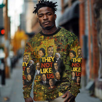 Black History Portrait Collage Long Sleeve Shirt Africa Empowering They Not Like Us Quote in Grunge Paint - Wonder Print Shop