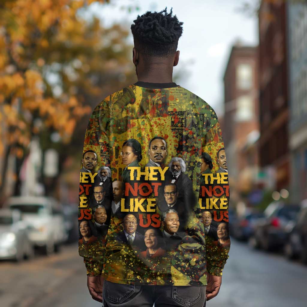 Black History Portrait Collage Long Sleeve Shirt Africa Empowering They Not Like Us Quote in Grunge Paint - Wonder Print Shop