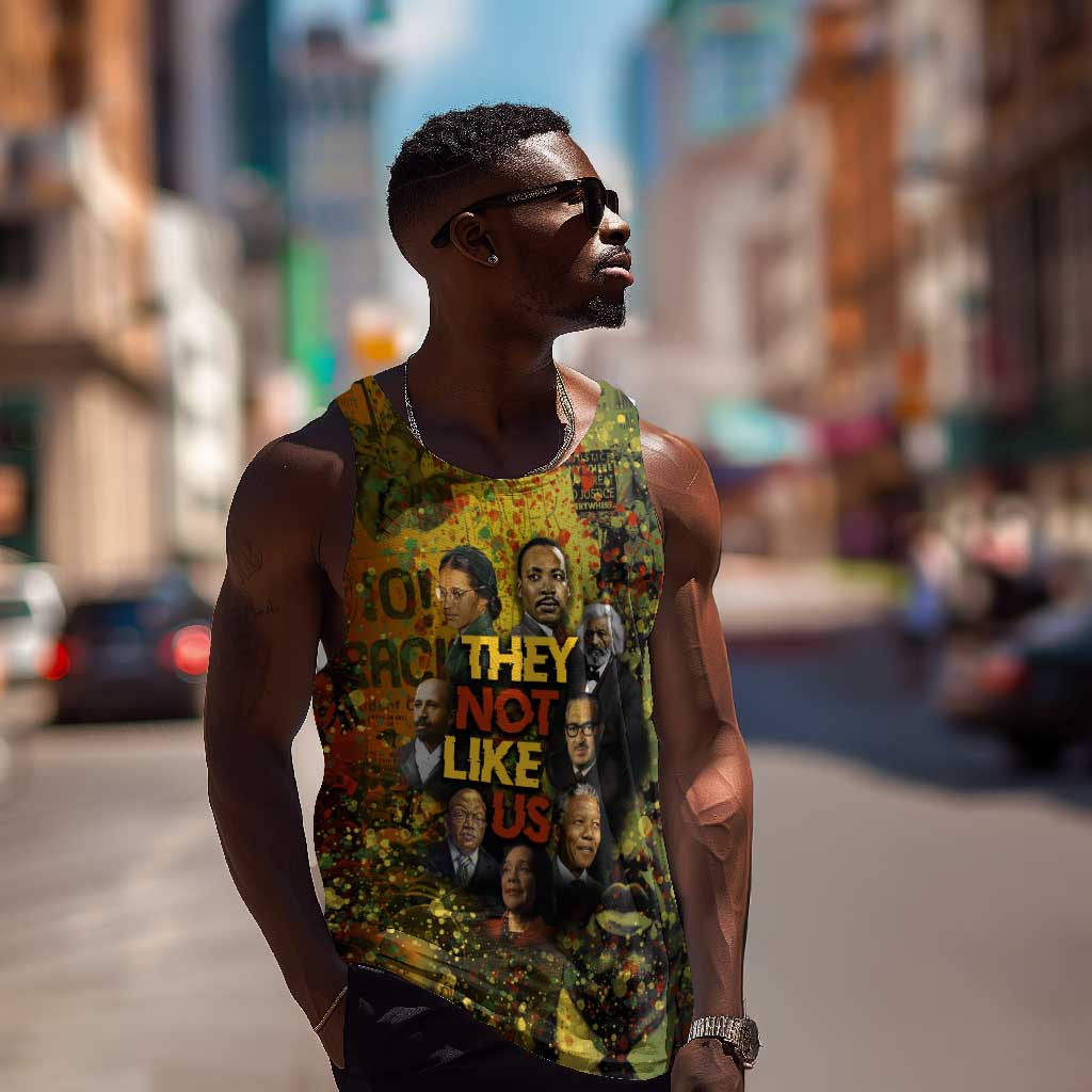 Black History Portrait Collage Men Tank Top Africa Empowering They Not Like Us Quote in Grunge Paint - Wonder Print Shop