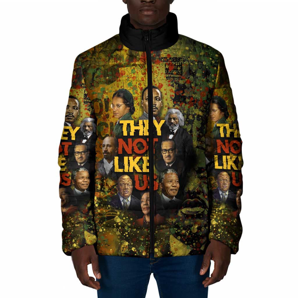 Black History Portrait Collage Padded Jacket Africa Empowering They Not Like Us Quote in Grunge Paint - Wonder Print Shop