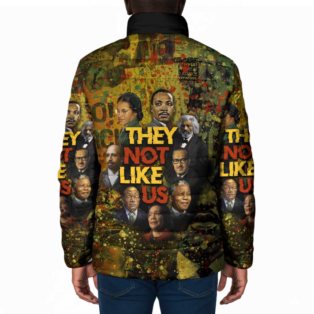 Black History Portrait Collage Padded Jacket Africa Empowering They Not Like Us Quote in Grunge Paint - Wonder Print Shop
