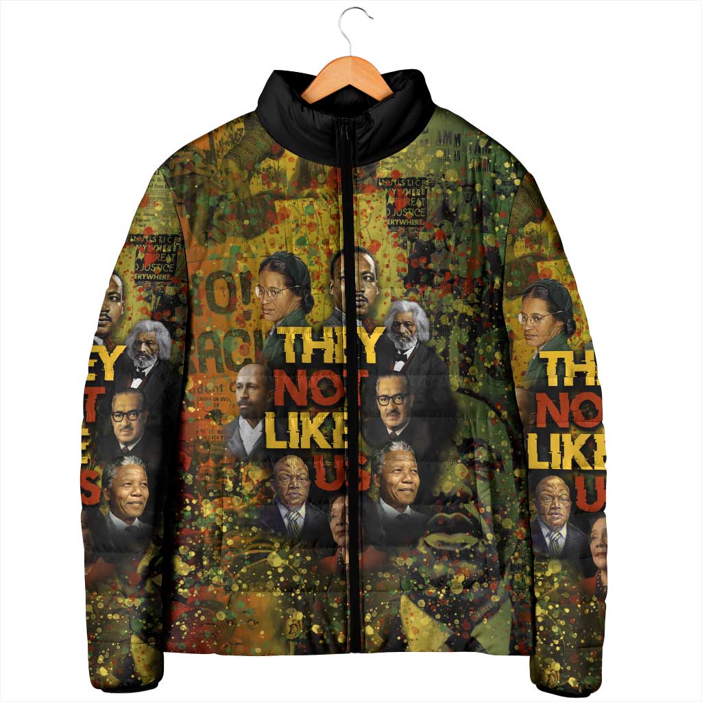 Black History Portrait Collage Padded Jacket Africa Empowering They Not Like Us Quote in Grunge Paint - Wonder Print Shop