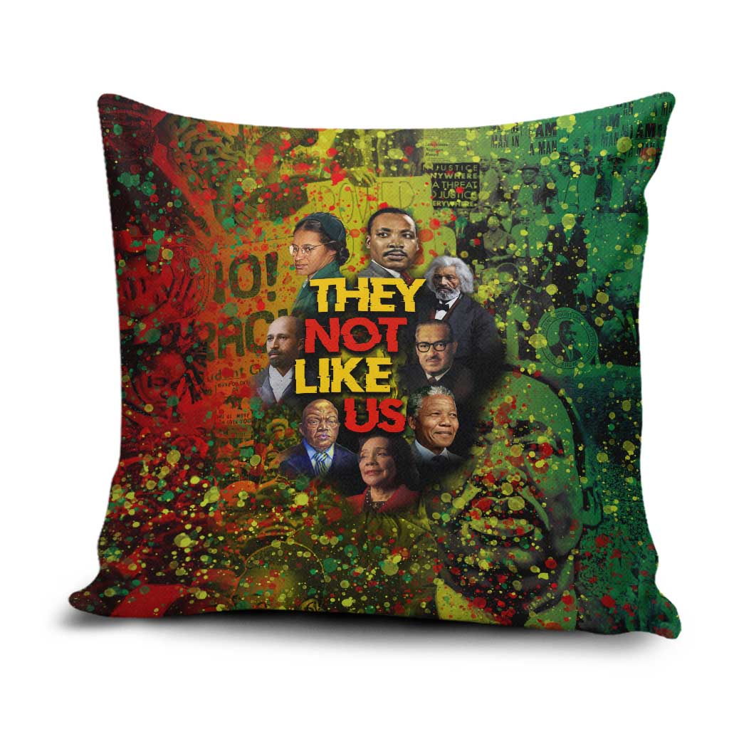 Black History Portrait Collage Pillow Cover Africa Empowering They Not Like Us Quote in Grunge Paint - Wonder Print Shop