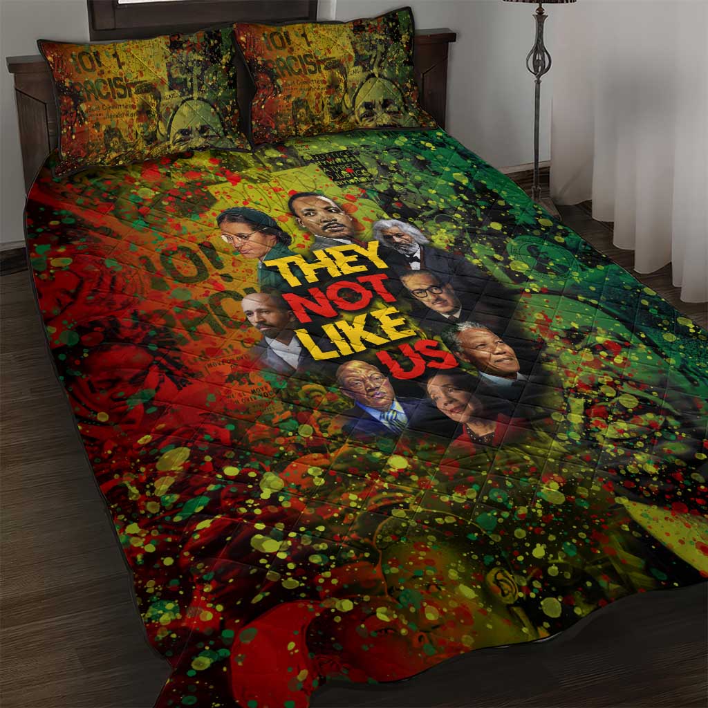 Black History Portrait Collage Quilt Bed Set Africa Empowering They Not Like Us Quote in Grunge Paint - Wonder Print Shop
