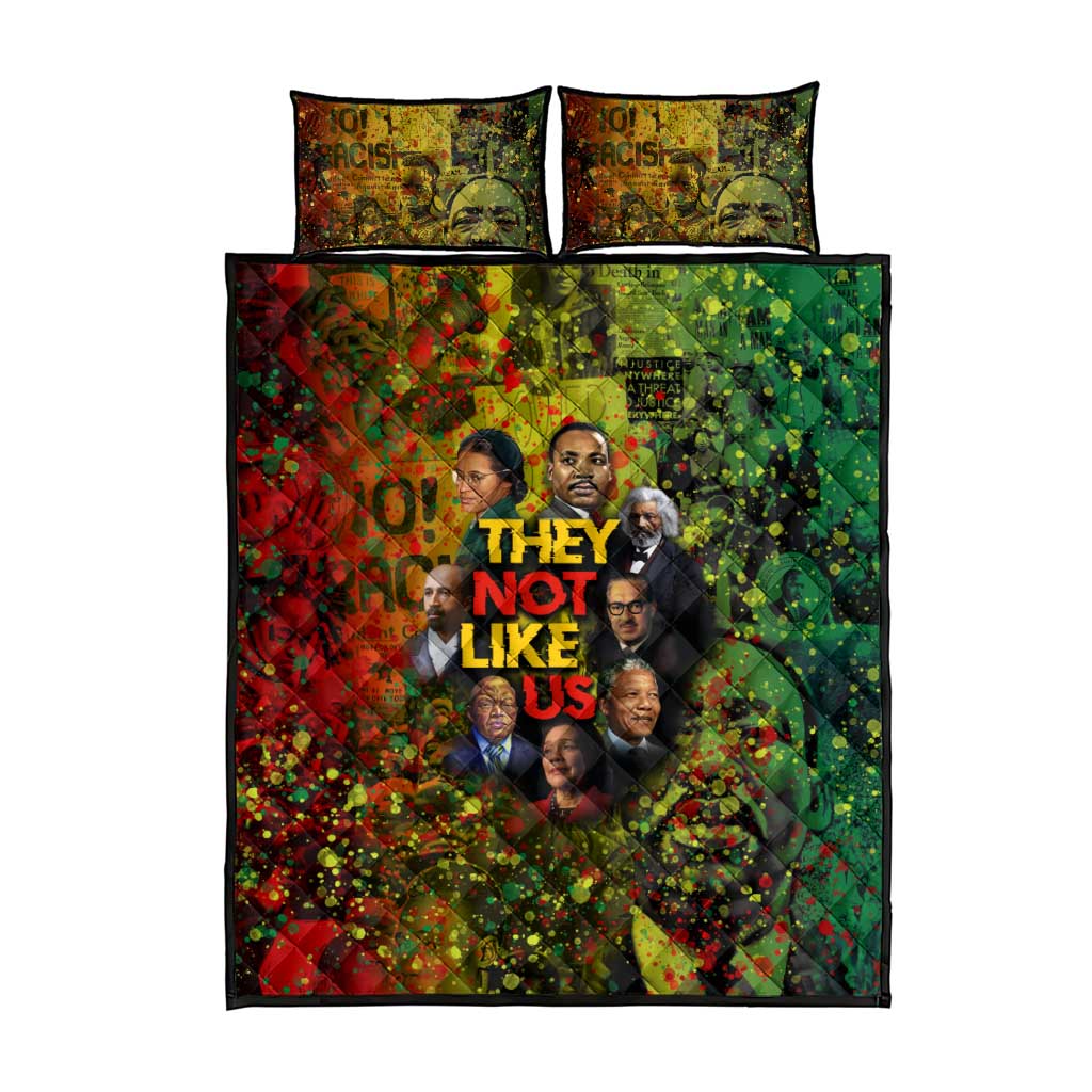 Black History Portrait Collage Quilt Bed Set Africa Empowering They Not Like Us Quote in Grunge Paint - Wonder Print Shop