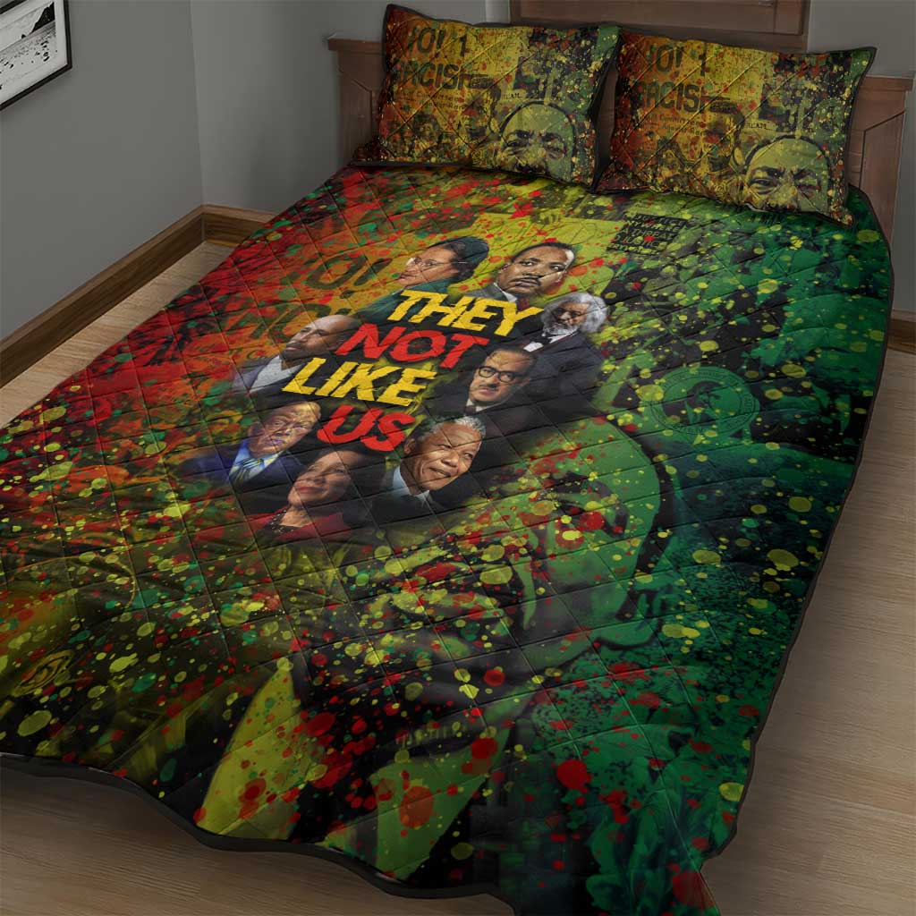 Black History Portrait Collage Quilt Bed Set Africa Empowering They Not Like Us Quote in Grunge Paint - Wonder Print Shop