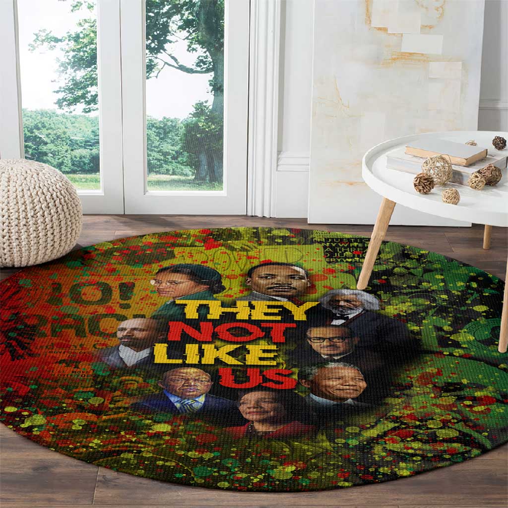 Black History Portrait Collage Round Carpet Africa Empowering They Not Like Us Quote in Grunge Paint - Wonder Print Shop