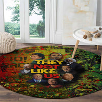 Black History Portrait Collage Round Carpet Africa Empowering They Not Like Us Quote in Grunge Paint - Wonder Print Shop