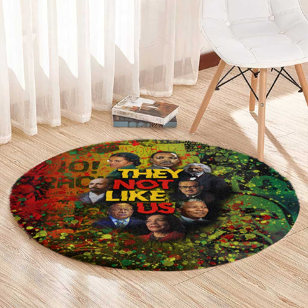 Black History Portrait Collage Round Carpet Africa Empowering They Not Like Us Quote in Grunge Paint - Wonder Print Shop