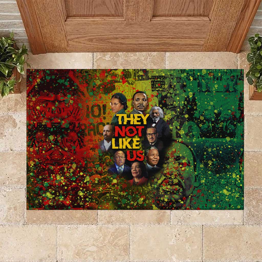 Black History Portrait Collage Rubber Doormat Africa Empowering They Not Like Us Quote in Grunge Paint - Wonder Print Shop