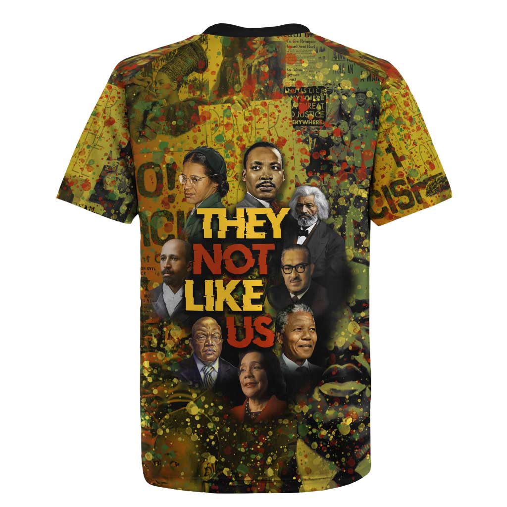 Black History Portrait Collage Rugby Jersey Africa Empowering They Not Like Us Quote in Grunge Paint - Wonder Print Shop