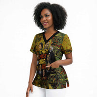 Black History Portrait Collage Scrub Top Africa Empowering They Not Like Us Quote in Grunge Paint - Wonder Print Shop