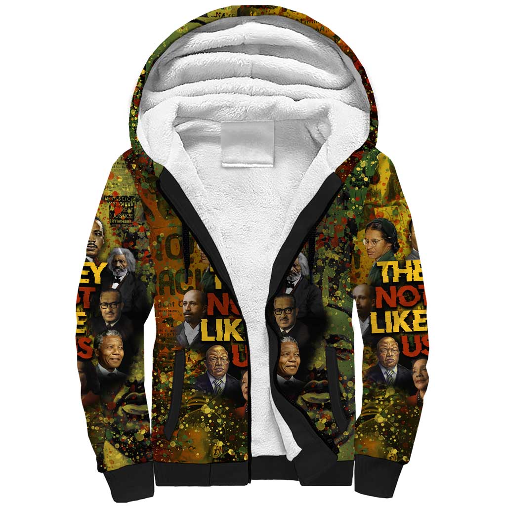 Black History Portrait Collage Sherpa Hoodie Africa Empowering They Not Like Us Quote in Grunge Paint - Wonder Print Shop