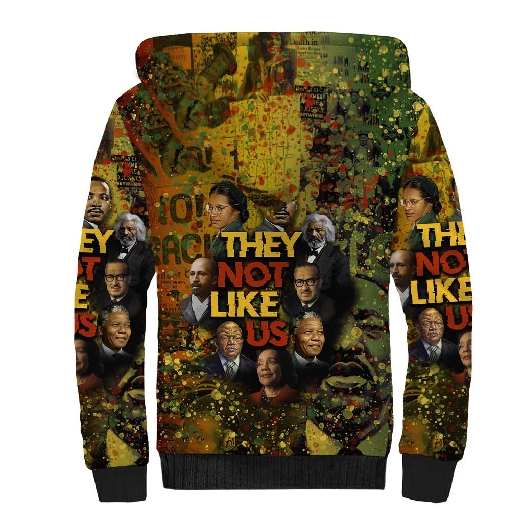 Black History Portrait Collage Sherpa Hoodie Africa Empowering They Not Like Us Quote in Grunge Paint - Wonder Print Shop