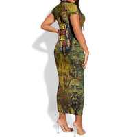 Black History Portrait Collage Short Sleeve Bodycon Dress Africa Empowering They Not Like Us Quote in Grunge Paint - Wonder Print Shop