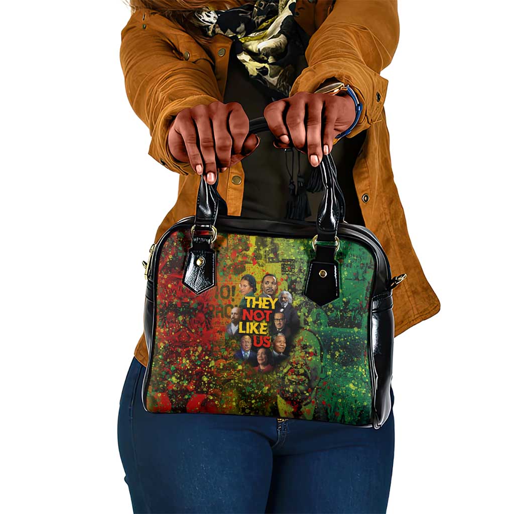 Black History Portrait Collage Shoulder Handbag Africa Empowering They Not Like Us Quote in Grunge Paint - Wonder Print Shop