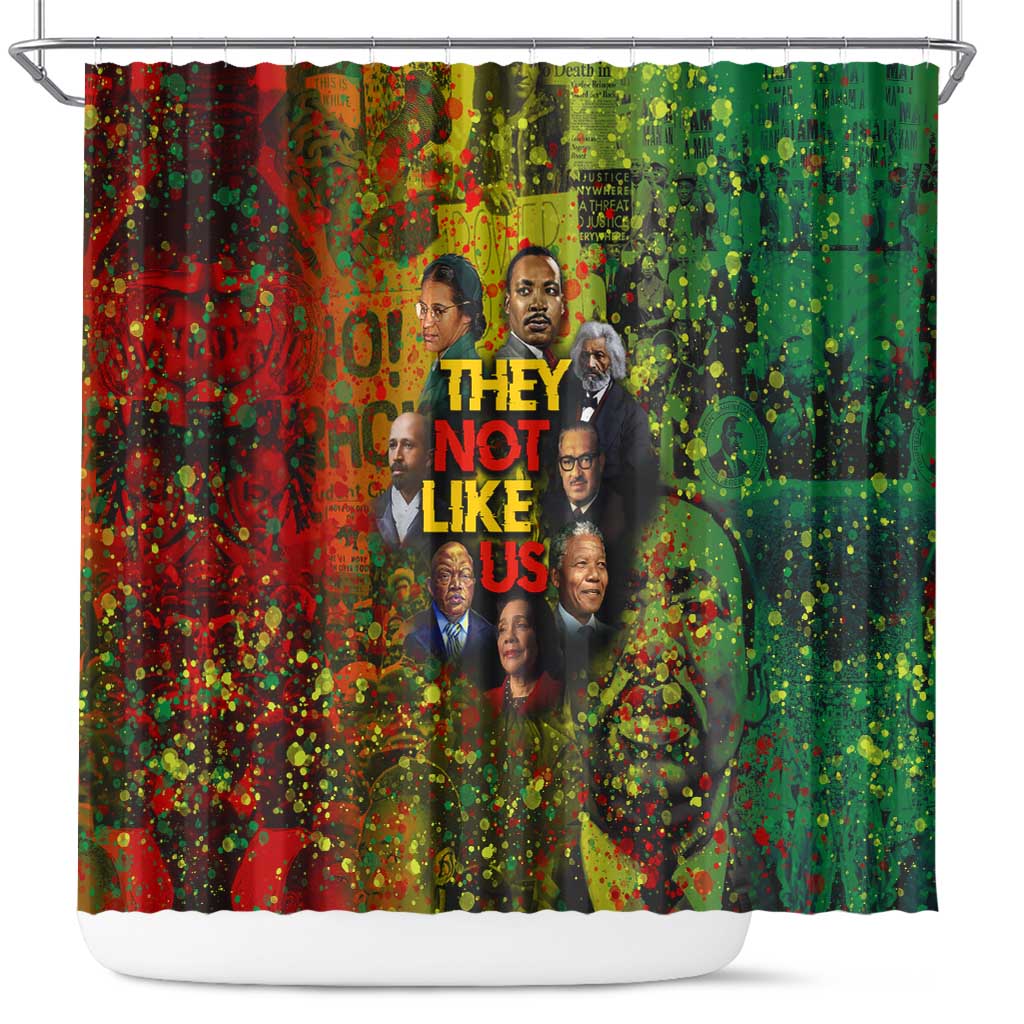 Black History Portrait Collage Shower Curtain Africa Empowering They Not Like Us Quote in Grunge Paint - Wonder Print Shop