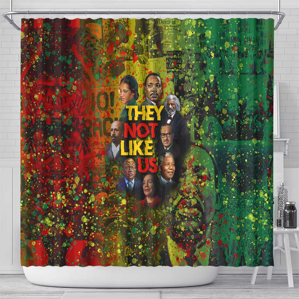 Black History Portrait Collage Shower Curtain Africa Empowering They Not Like Us Quote in Grunge Paint - Wonder Print Shop
